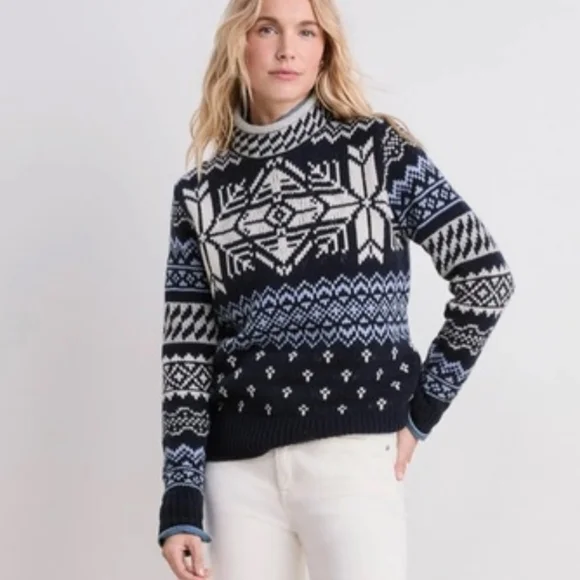 Vineyard Vines Merino Wool Blue Fair Isle Roll Mock Neck Sweater XXS - Picture 4 of 8